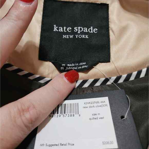 Kate Spade Dark Olive Green Quilted Equestrian Vest Women's‎ Size Medium New! - Picture 10 of 12